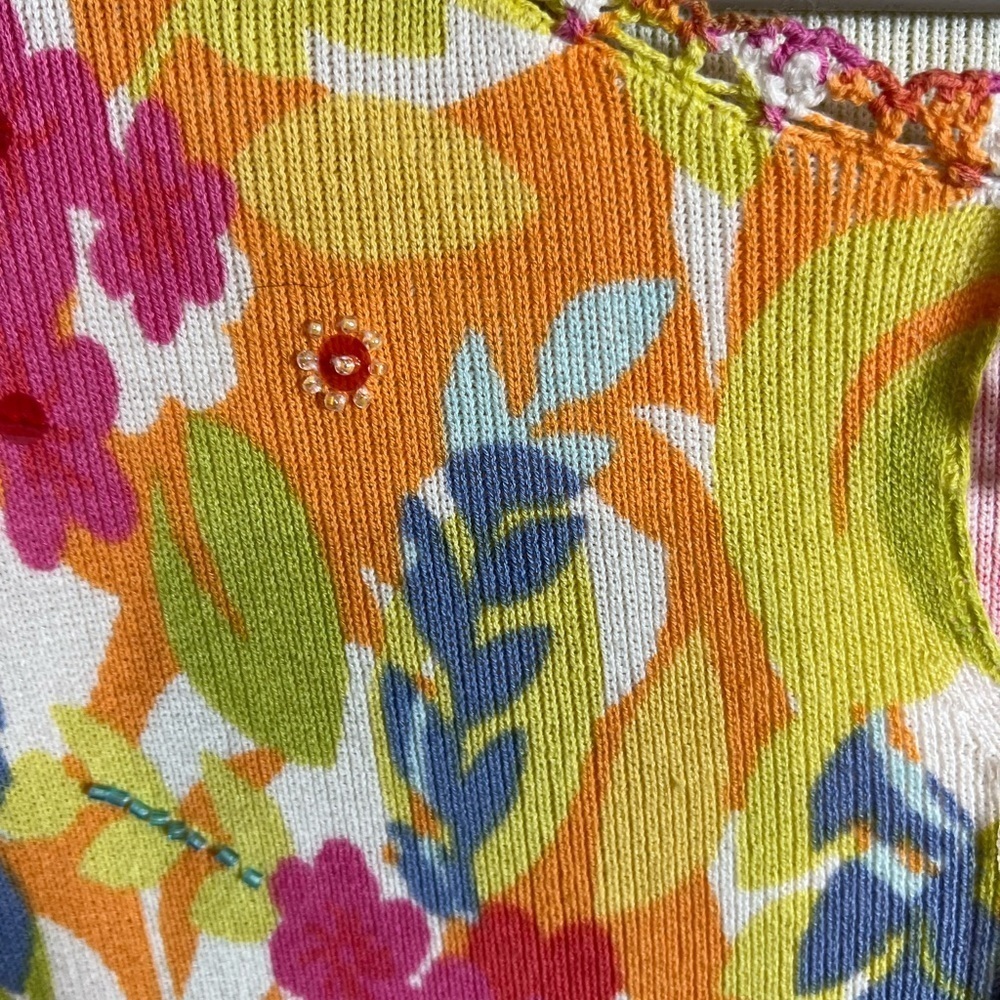 Sigrid Olsen Yellow Pink Tie Front 3/4 Sleeve Sweater - Picture 4 of 5